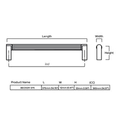 Plank Hardware Cabinetry 420mm (365mm CC) BECKER D Bar Handle - Brass