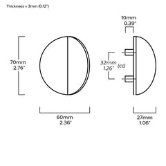 Plank Hardware Cabinetry 70mm (32mm CC) FOLD Round Front Mounted Handle - Aged Brass