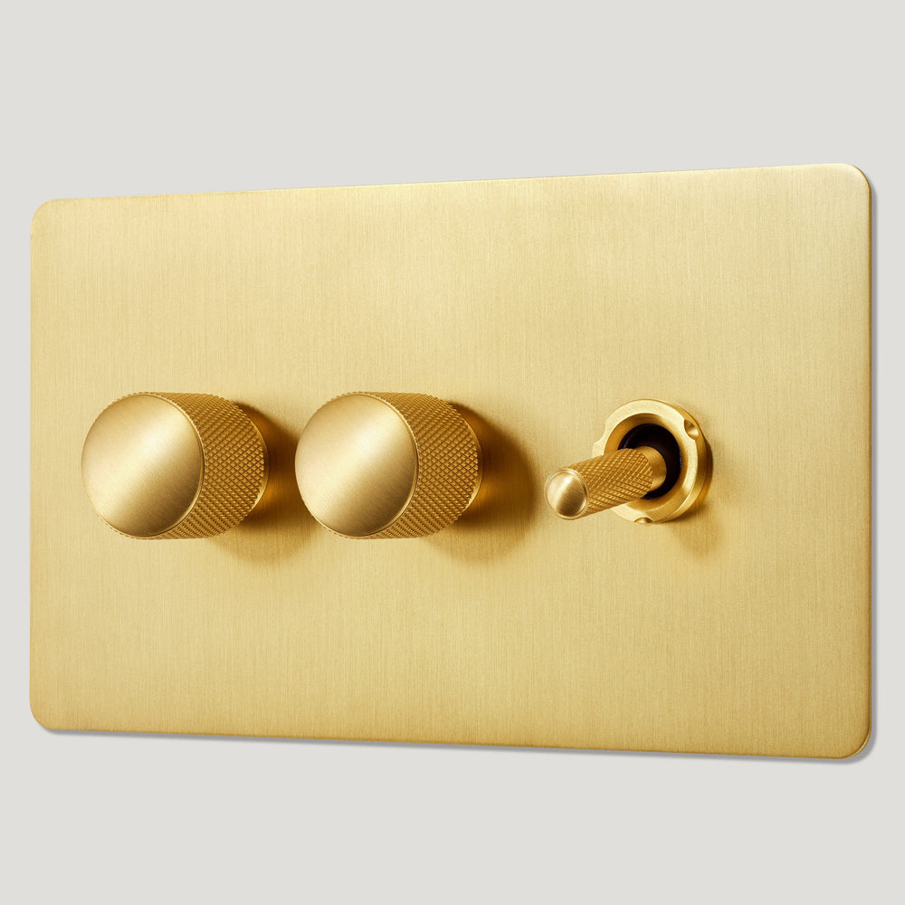 KEPLER 3G Knurled Mixed Light Switch 1 Toggle / 2 Dimmer - Brass