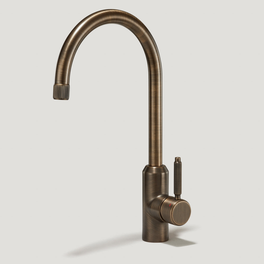 PORTMAN Grooved Kitchen Mixer Tap - Antique Brass